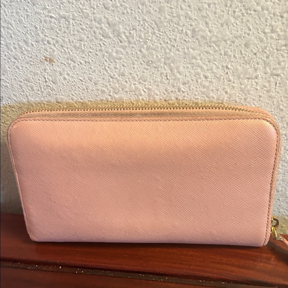 Prada Pink Saffiano Leather Bow Zip Wallet - Picture 6 of 11
